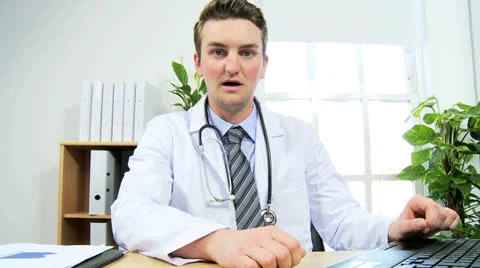 male caucasian doctor video conference footage 024261539 iconl